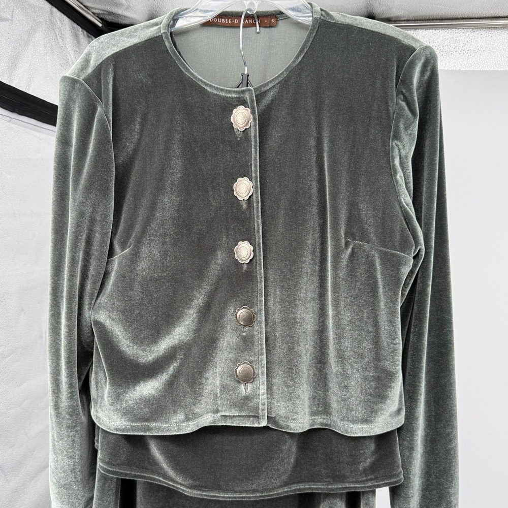 Double D Ranchwear Sage Green Velvet Skirt Set=3 Concho Buttons Western USA Made - Picture 6 of 16